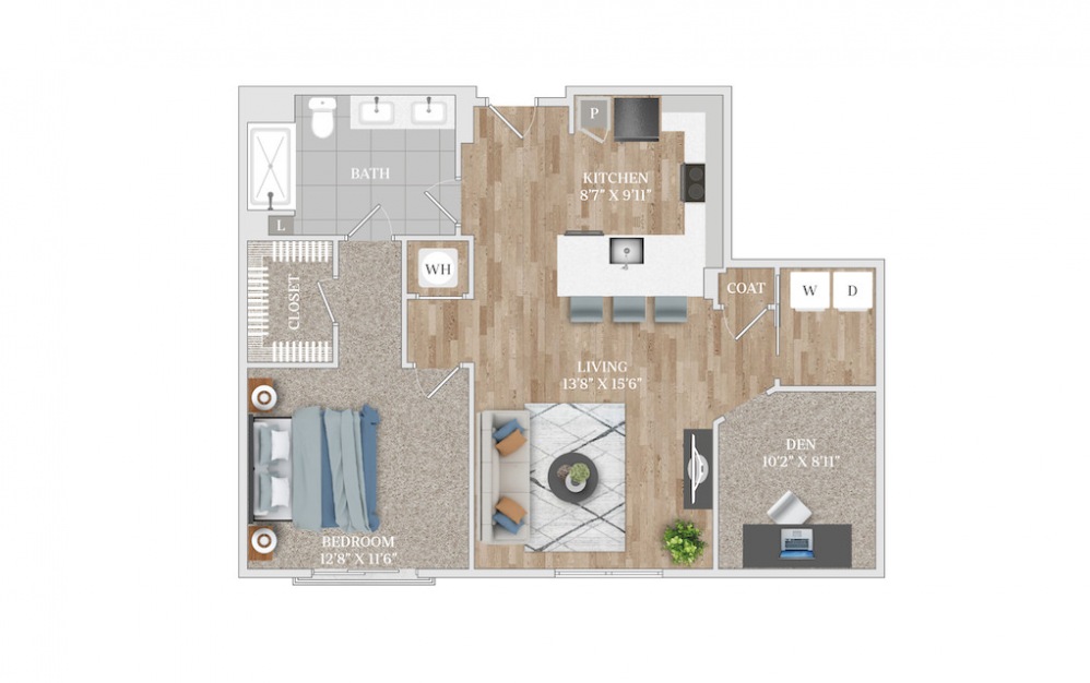 A7 - 1 Bed 1 Bath with Den - 941 sq. ft.